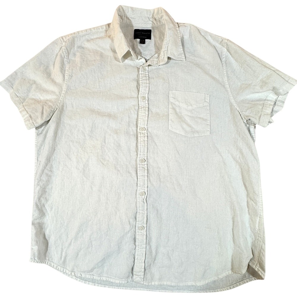 Lucky Brand Mens XL Short Sleeve Button Up Shirt White Linen Blend Casual Pocket